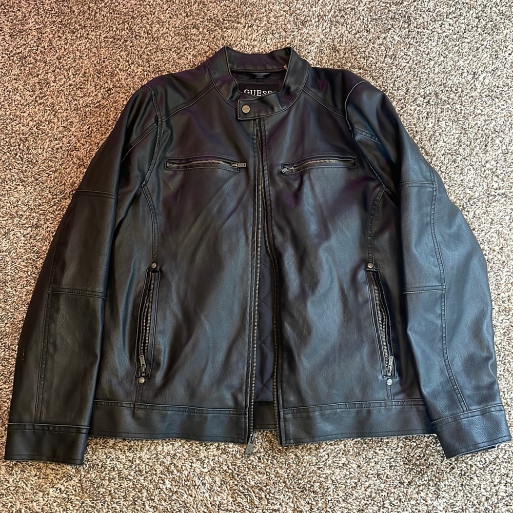 Guess jacket distressed leather style jacket.
